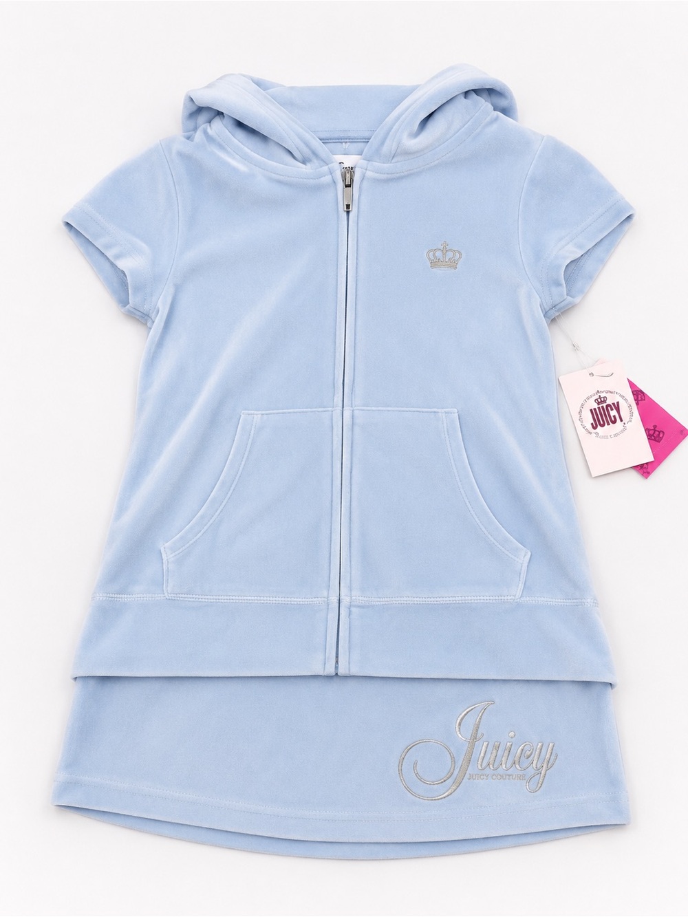Juicy Couture Baby Blue Velour Hooded Zip Dress